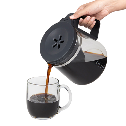 Glass carafe with clean pour spout design.