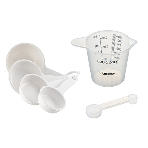 Includes a Liquid Measuring Cup, Nested Measuring Cups, Measuring Spoon and full color recipe book