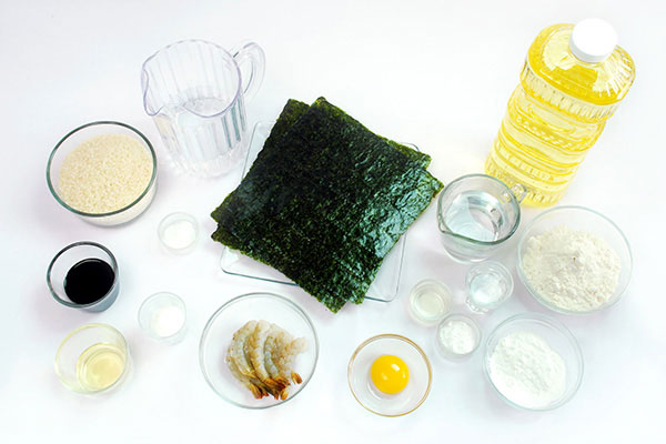 
            	<i>Tenmusu</i> (<i>Tempura</i> Rice Ball)  Ingredients
      	