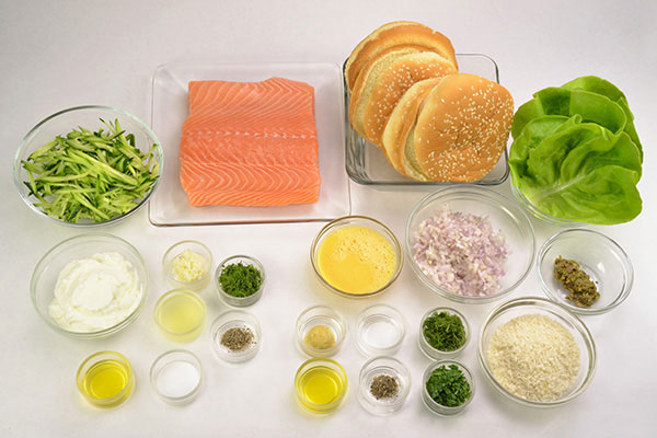 
            	Salmon Burgers with <i>Tzatziki</i>  Ingredients
      	
