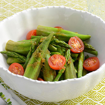 Zojirushi Recipe – Okra, Asparagus and Cherry Tomato Salad