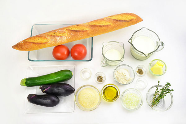 <i>Tricolore</i> Vegetable Gratin in Baguette Bowl  Ingredients