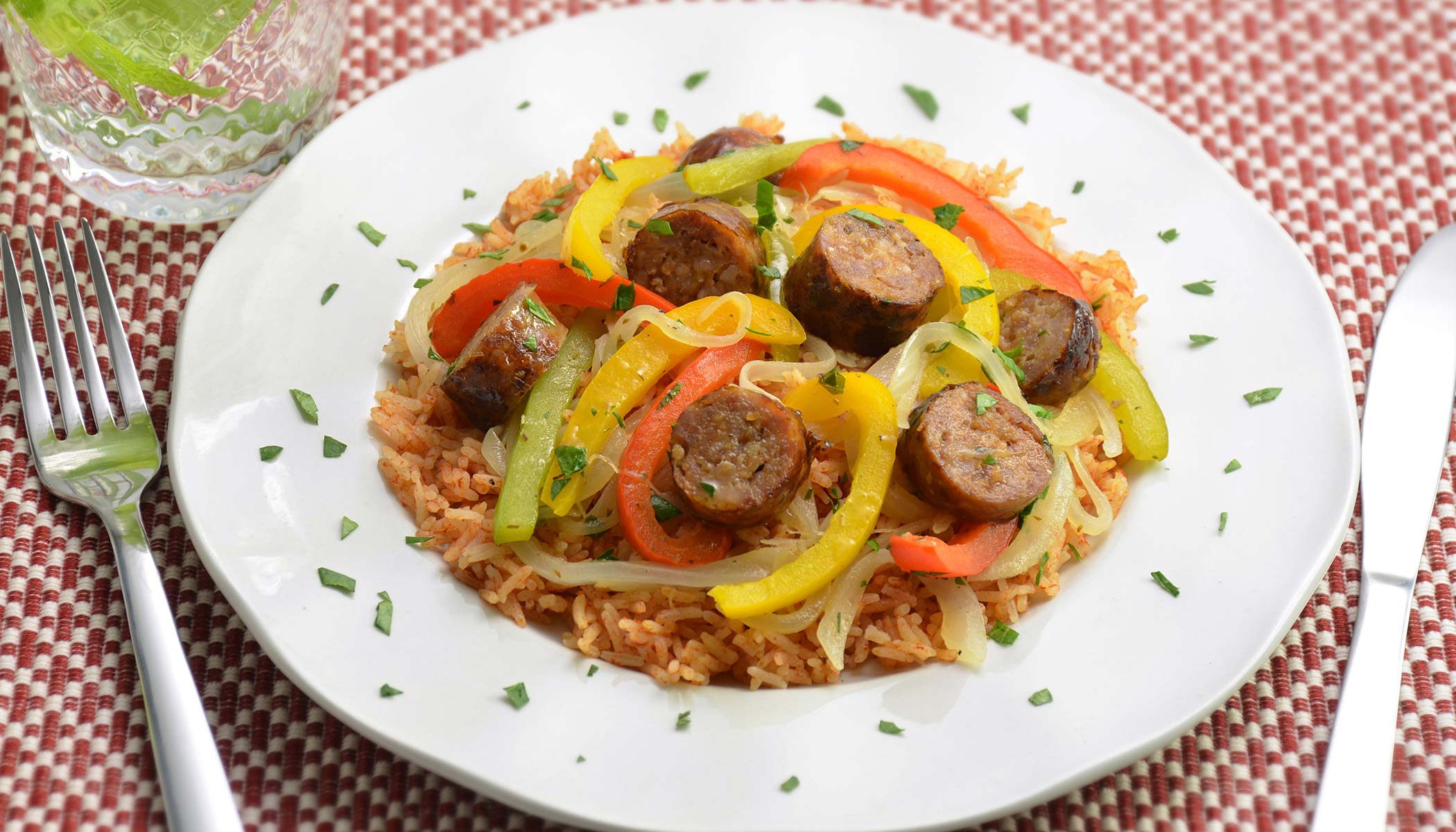 Zojirushi Recipe – Italian Sausage and Peppers Over Tomato Rice