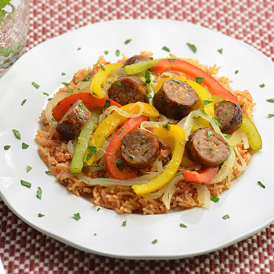 Zojirushi Recipe – Italian Sausage and Peppers Over Tomato Rice