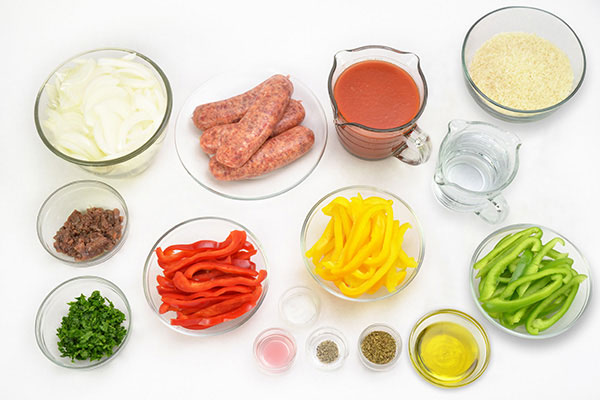 
            	Italian Sausage and Peppers Over Tomato Rice  Ingredients
      	