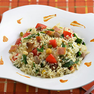 Zojirushi Recipe – Rice and Beans with Bacon and Collard Greens