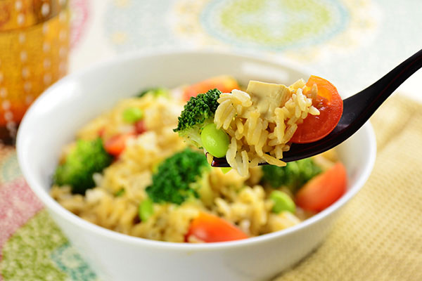 
              Jasmine Rice with Tofu, Broccoli and <i>Edamame</i> Step 8
      	