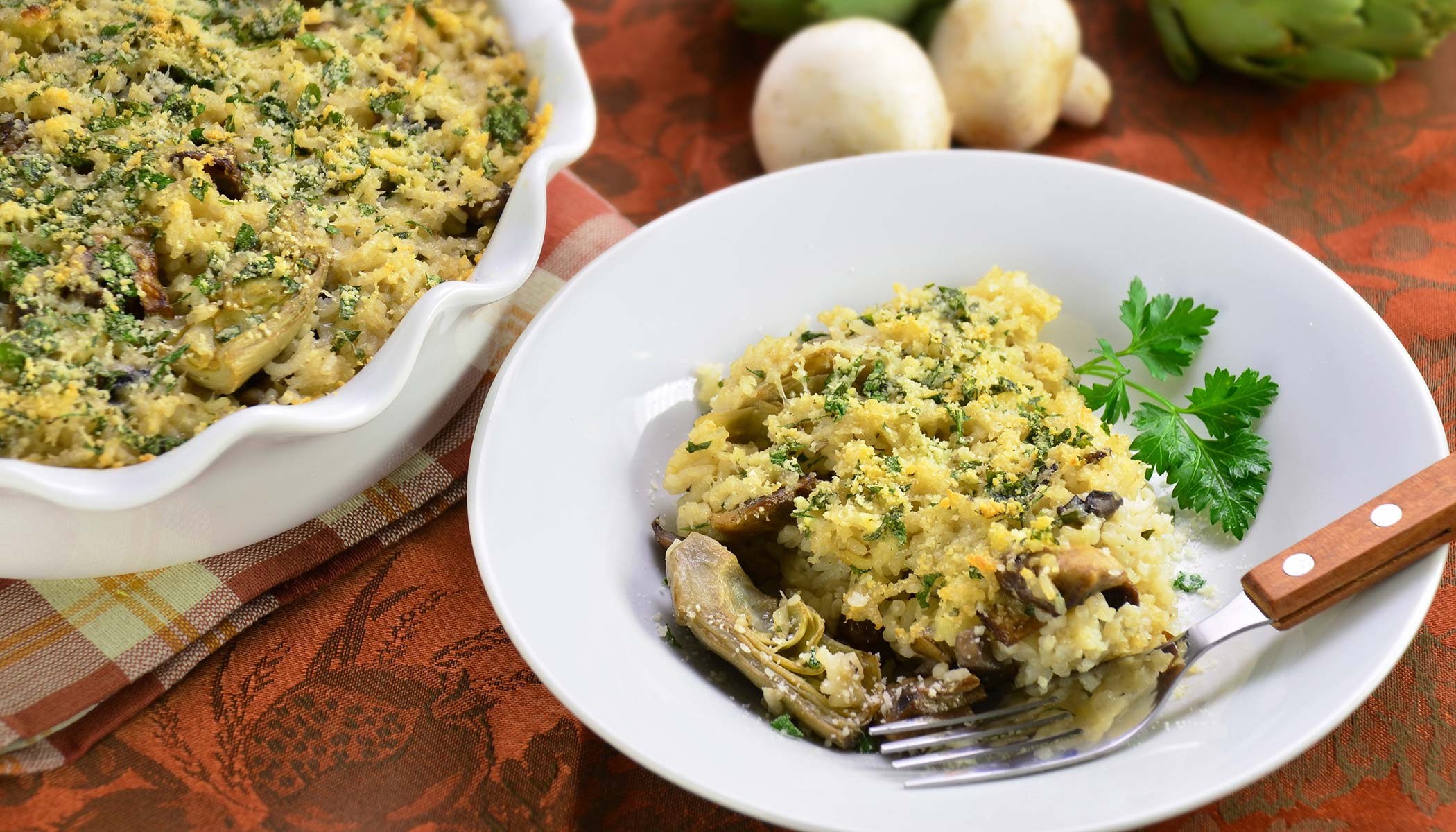 Zojirushi Recipe – Baked Rice Casserole with Artichokes and Mushrooms