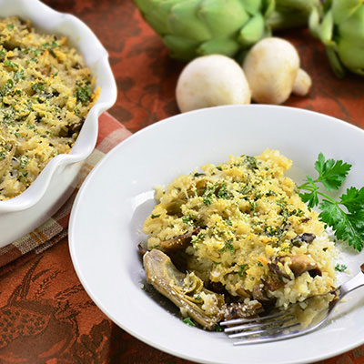 Zojirushi Recipe – Baked Rice Casserole with Artichokes and Mushrooms