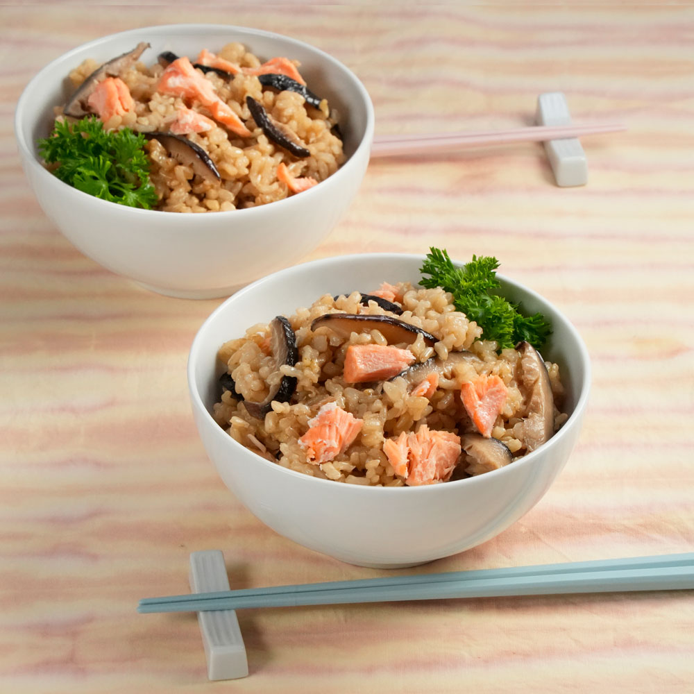 Brown Rice with Salmon and Shiitake