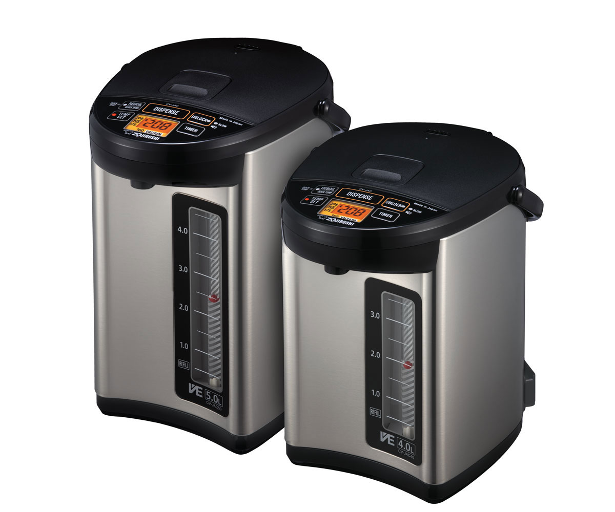 VE Hybrid Water Boiler and Warmer CV-JAC50 and CV-JAC40 side by side showing the height differences between both capacities.