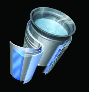 Isolated inner container from the VE Hybrid Water Boiler and Warmer depicting two layers of stainless steel vacuum with vacuum insulation that is wrapped around the container.