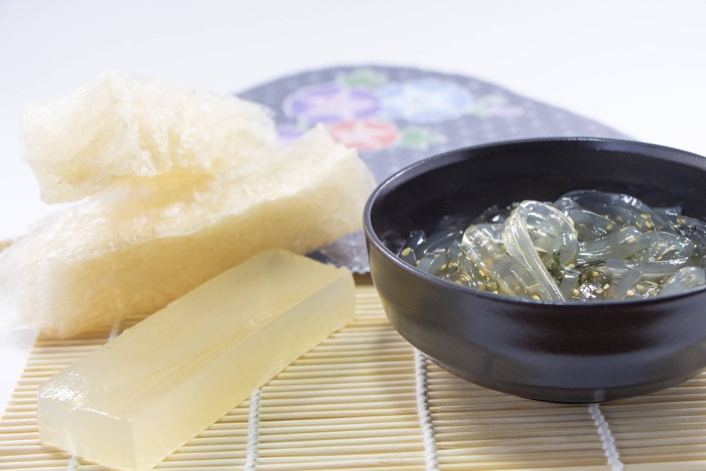 Kanten or agar in dry form, a block and noodle form