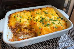 shepherd's pie coming out of oven