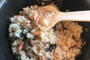 Japanese mixed rice with salmon