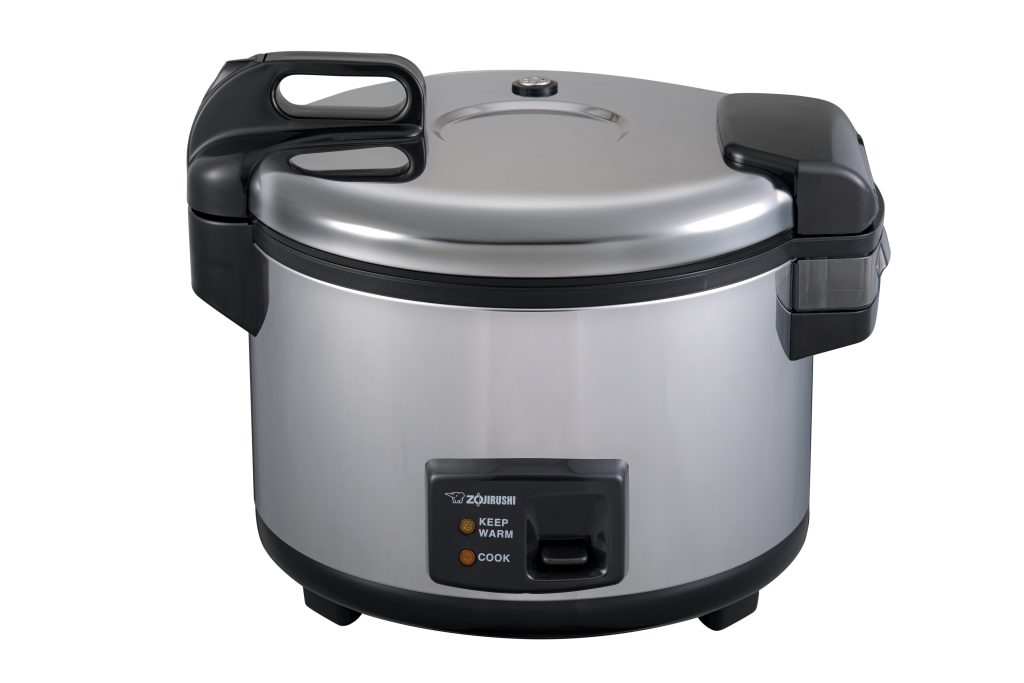 Large rice cooker in stainless with black trimmings