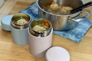 Matzo ball soup in food jar