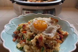 fried rice with fried egg on top