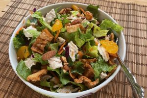 salad on bamboo placemat