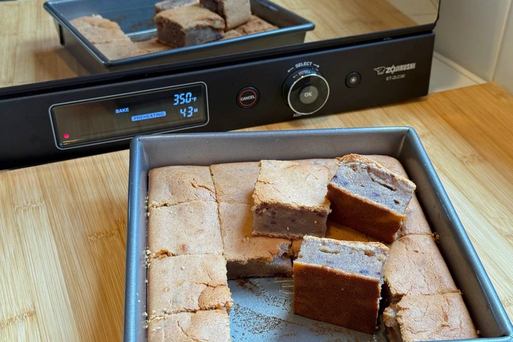 Okinawan potato mochi in front of oven