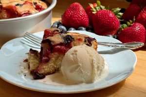 slice of 4th of July cake with ice cream