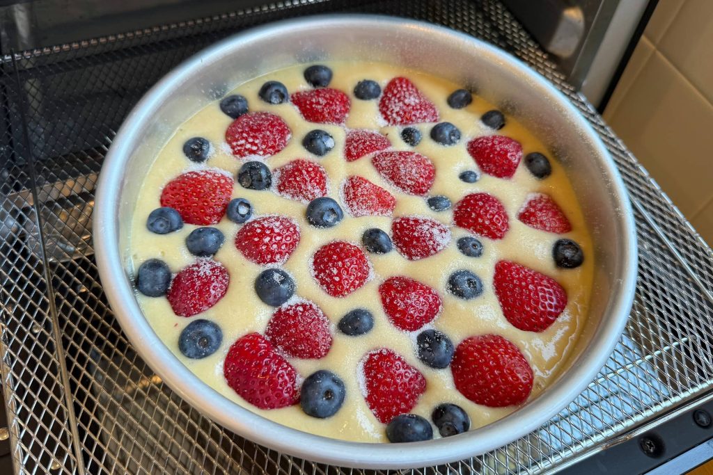 4th of July cake ready for the oven