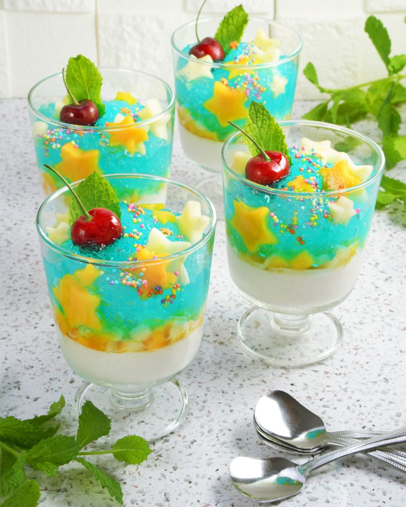 Blue and White Tanabata Jelly with star shaped fruits decoration