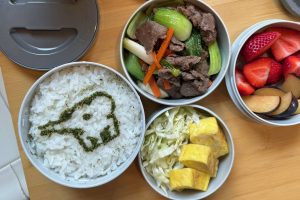 Zojirushi bento with Zo mascot sprinkled on white rice