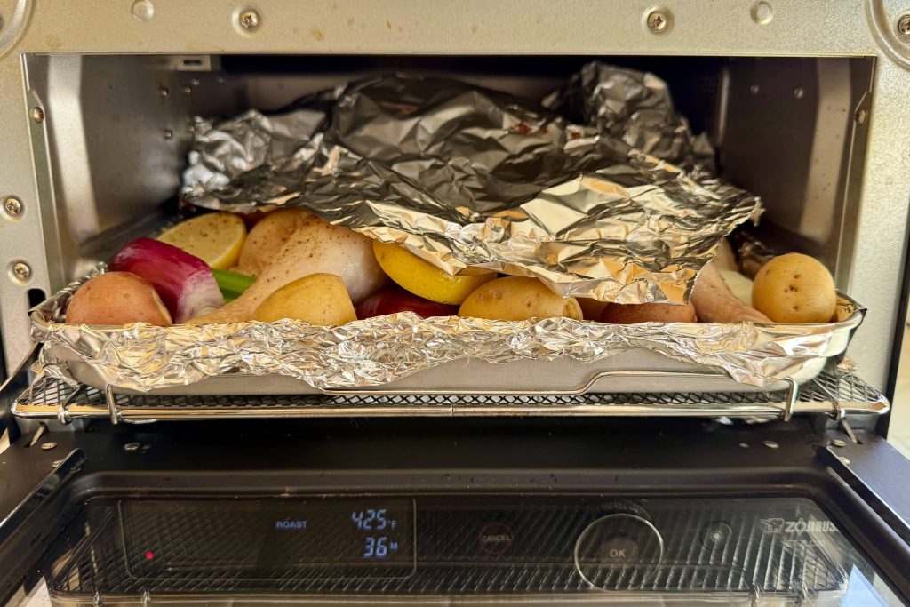 foil covering chicken in toaster