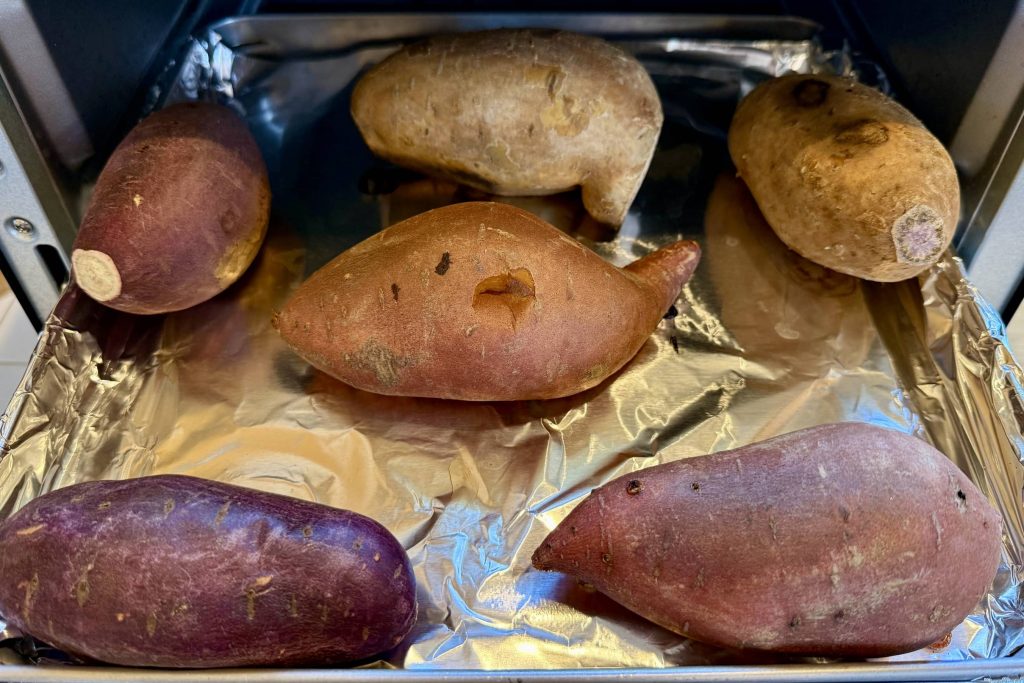 various kinds of sweet potatoes in toaster