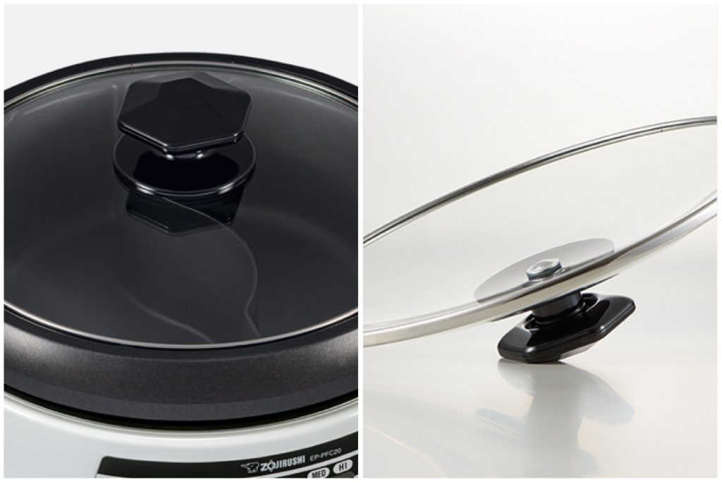 showing hexagon handle knob of lid