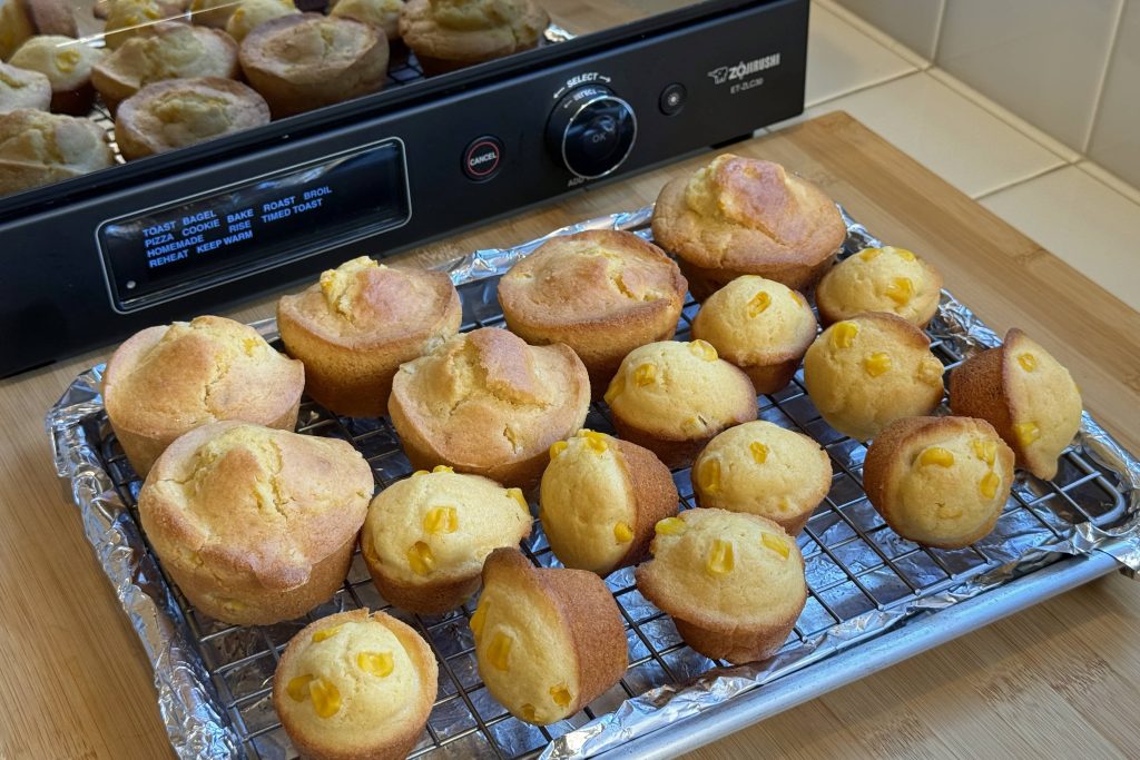 cornbread bites on cooling rack