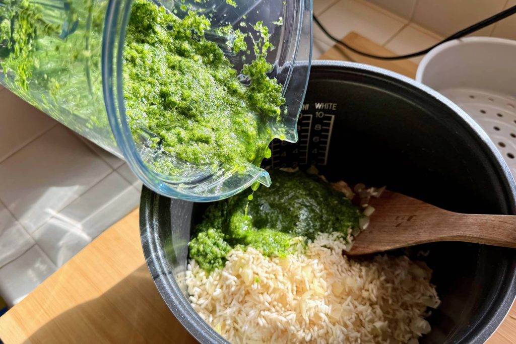prep for arroz verde, loading the rice cooker