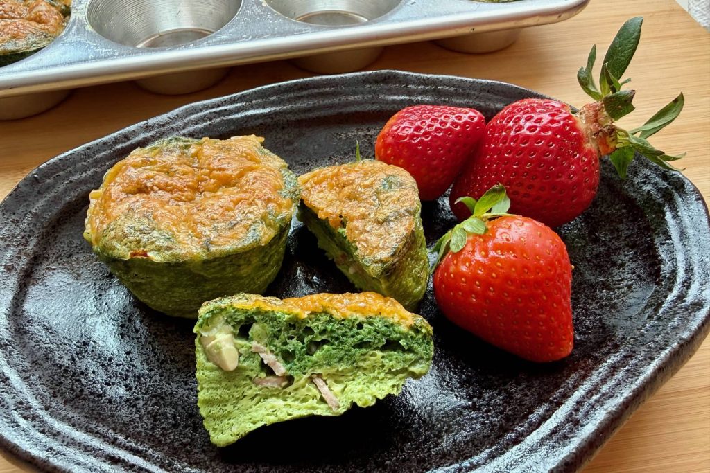 green eggs and ham served with strawberries