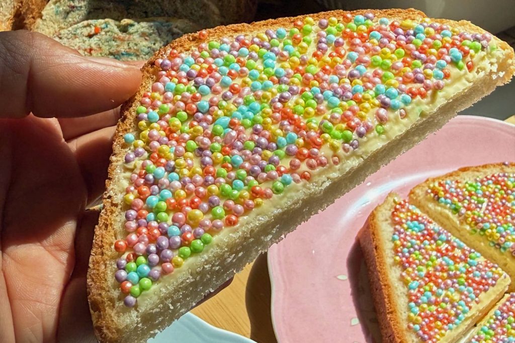 close-up of fairy bread slice