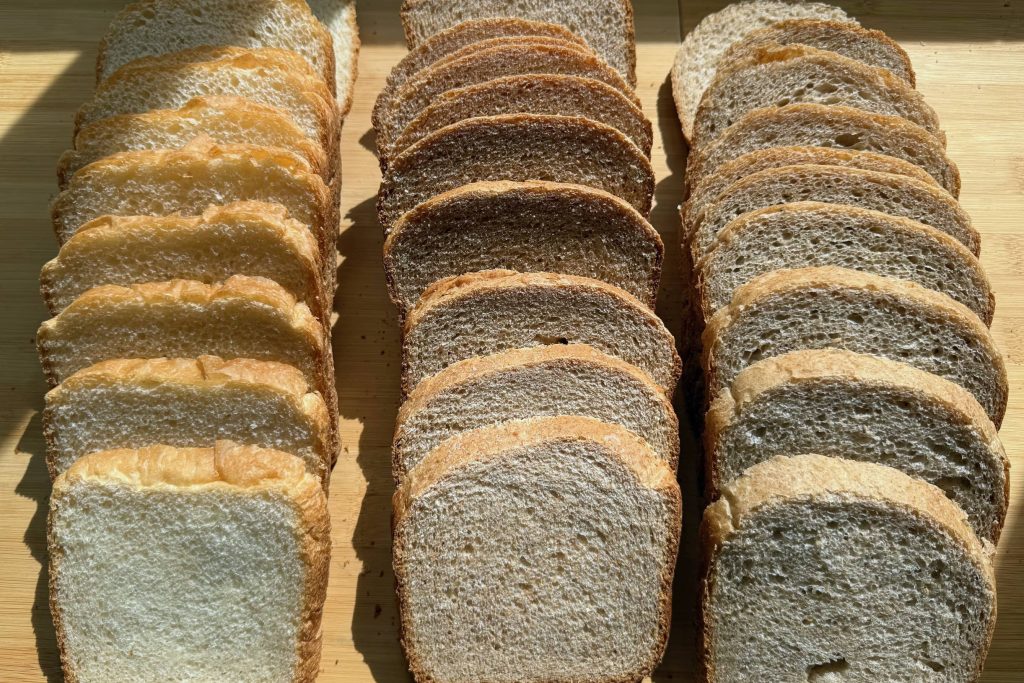3 kinds of breads--white, wheat, rye