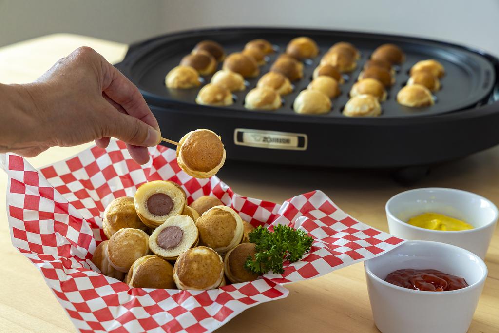 corn dog nuggets and electric griddle in the back