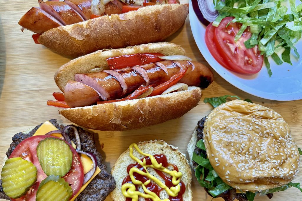 Polish Dogs, smash burgers with toppings