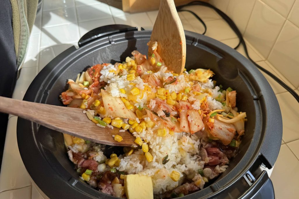 mixing up the Kimchee Pepper Rice