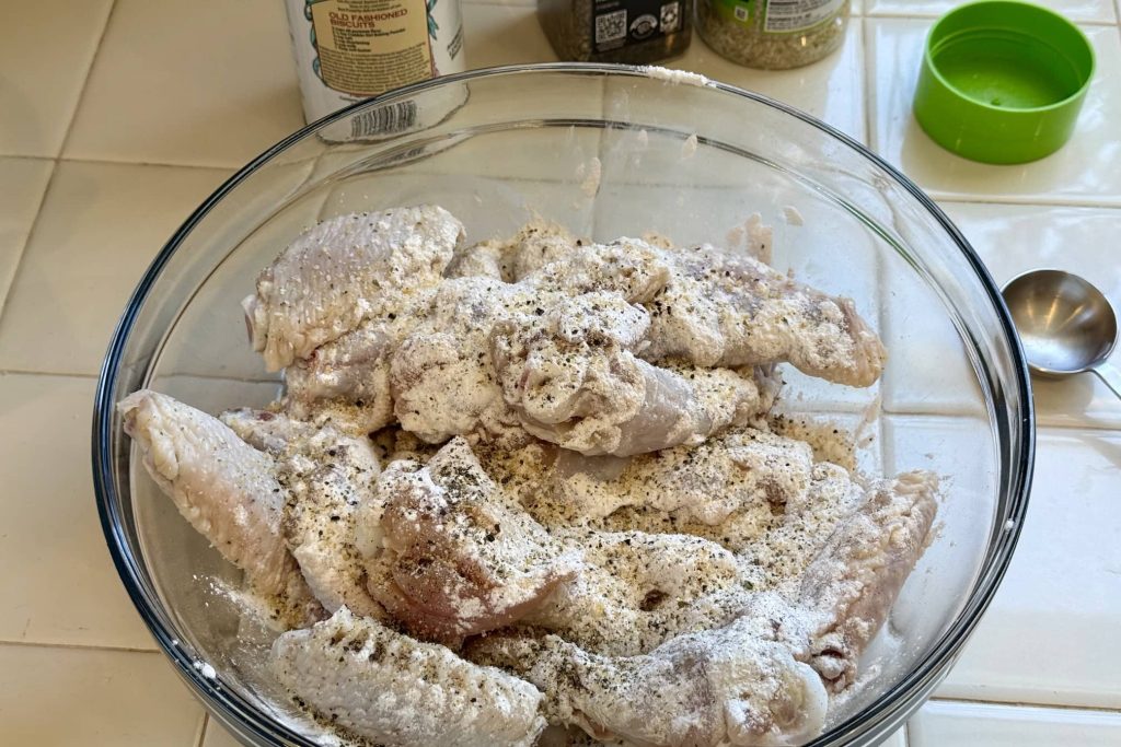 Chicken wings coated in baking powder