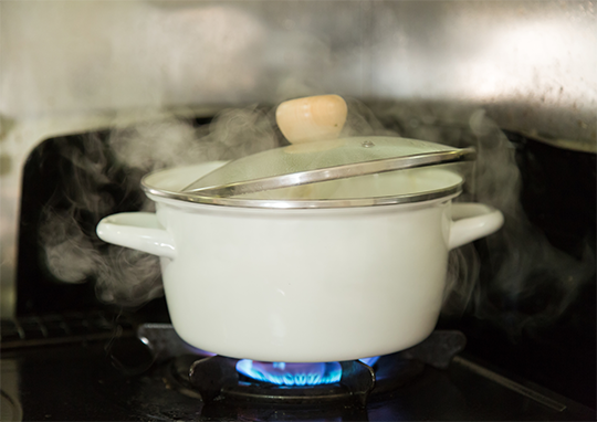 Rice cooking on the stove