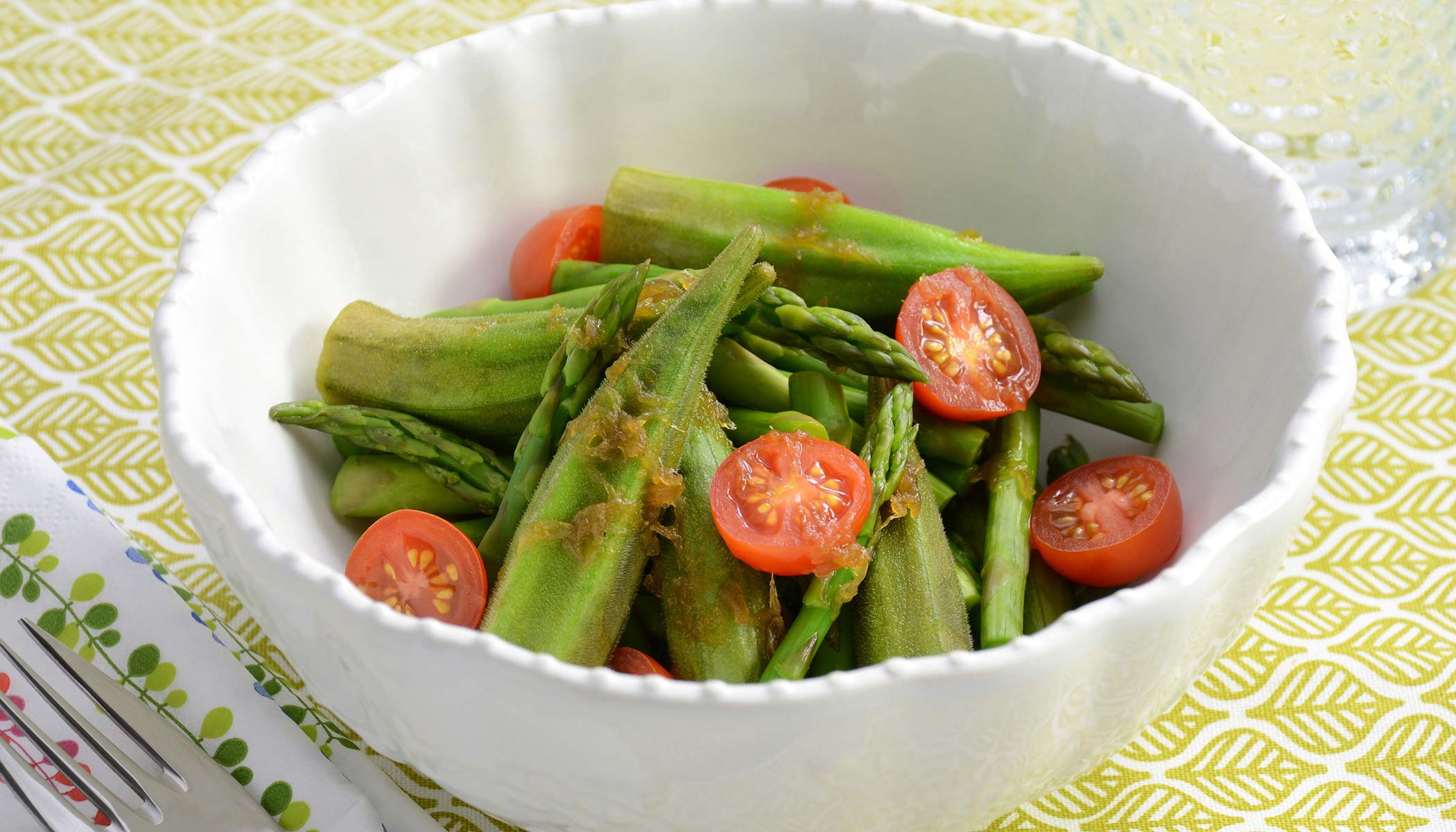 Okra, Asparagus and Cherry Tomato Salad