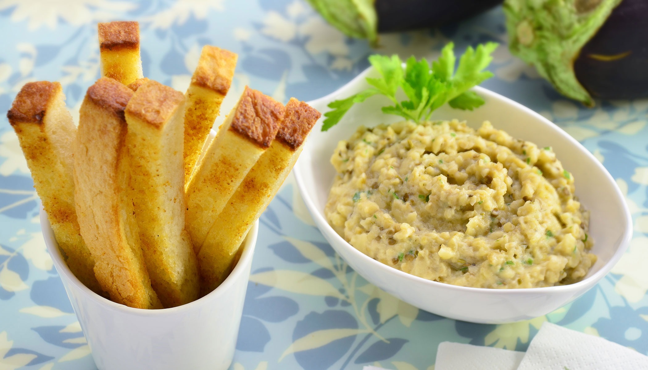 Garlic Rusk Sticks with Eggplant Dip